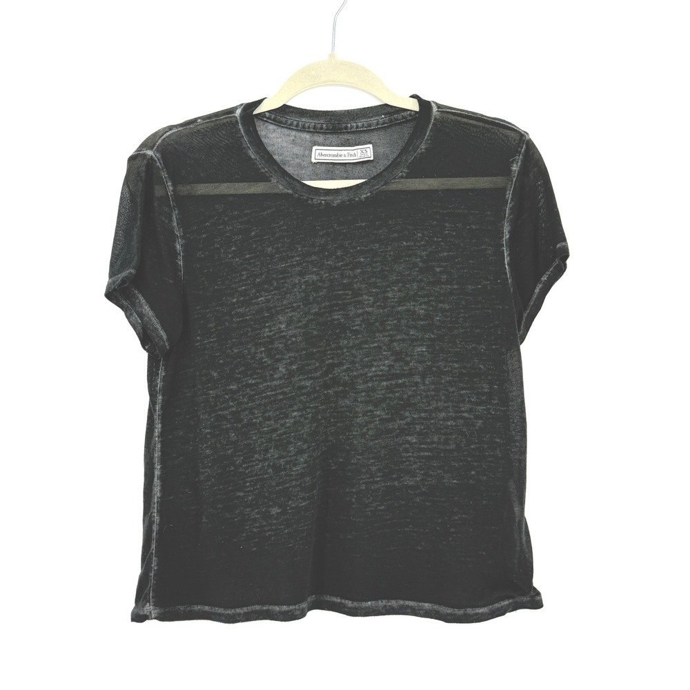 Abercrombie Fitch Womens Black Burnout Short Sleeve Y2K Crop Top Size XS Witchy